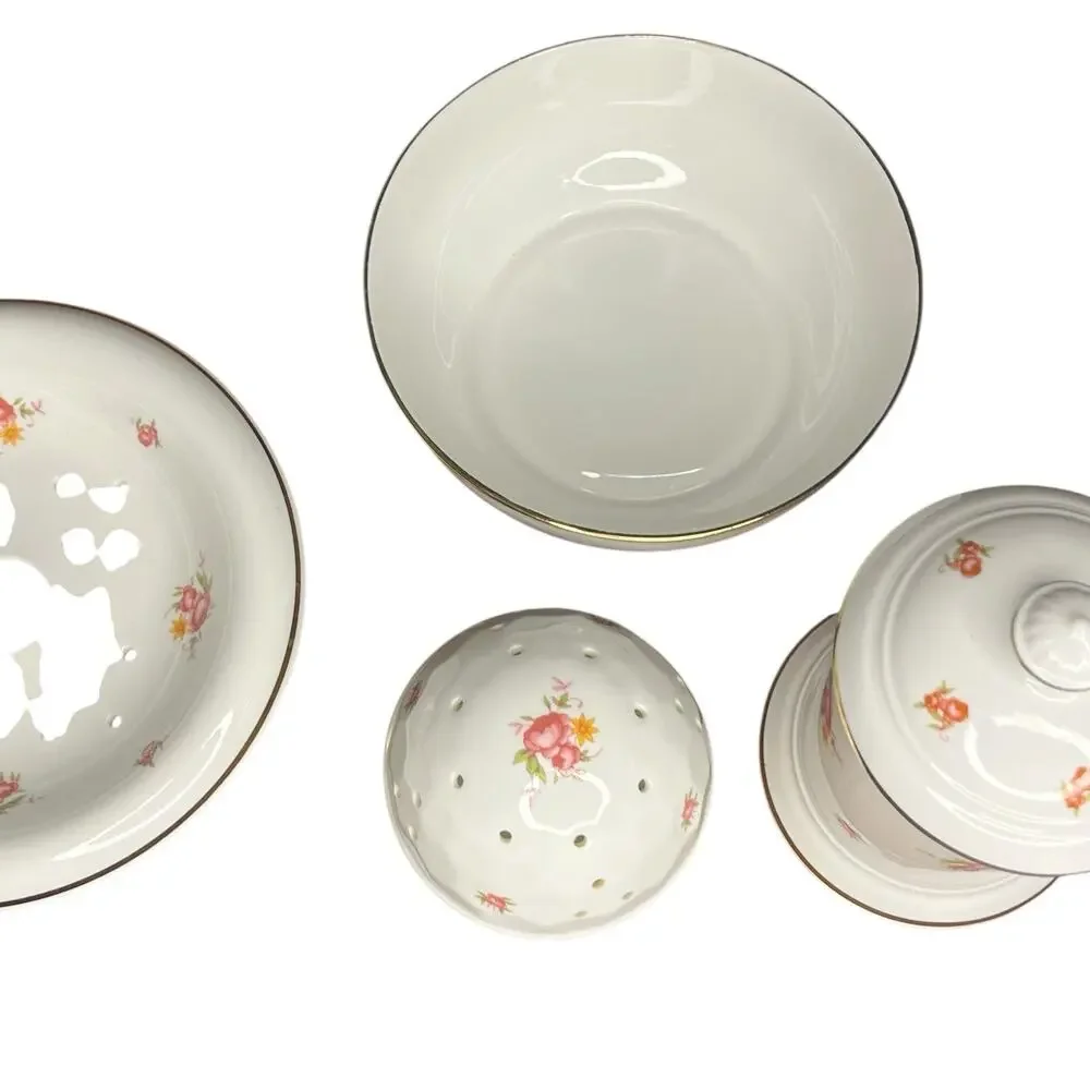 Laura Ashley Parfums Fine Bone China 3 Piece Bathroom Set Soap Dish Jar Floral